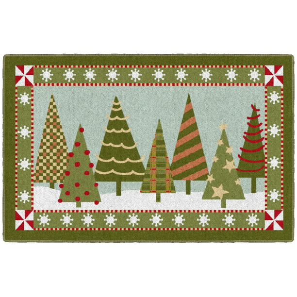 Brumlow MILLS Poinsettia Joy Holidays Washable Festive Floral Indoor or Outdoor Christmas Rug for Living or Dining Room EW20581-20X34BH Bedroom and Kitchen Area Green 20x34 